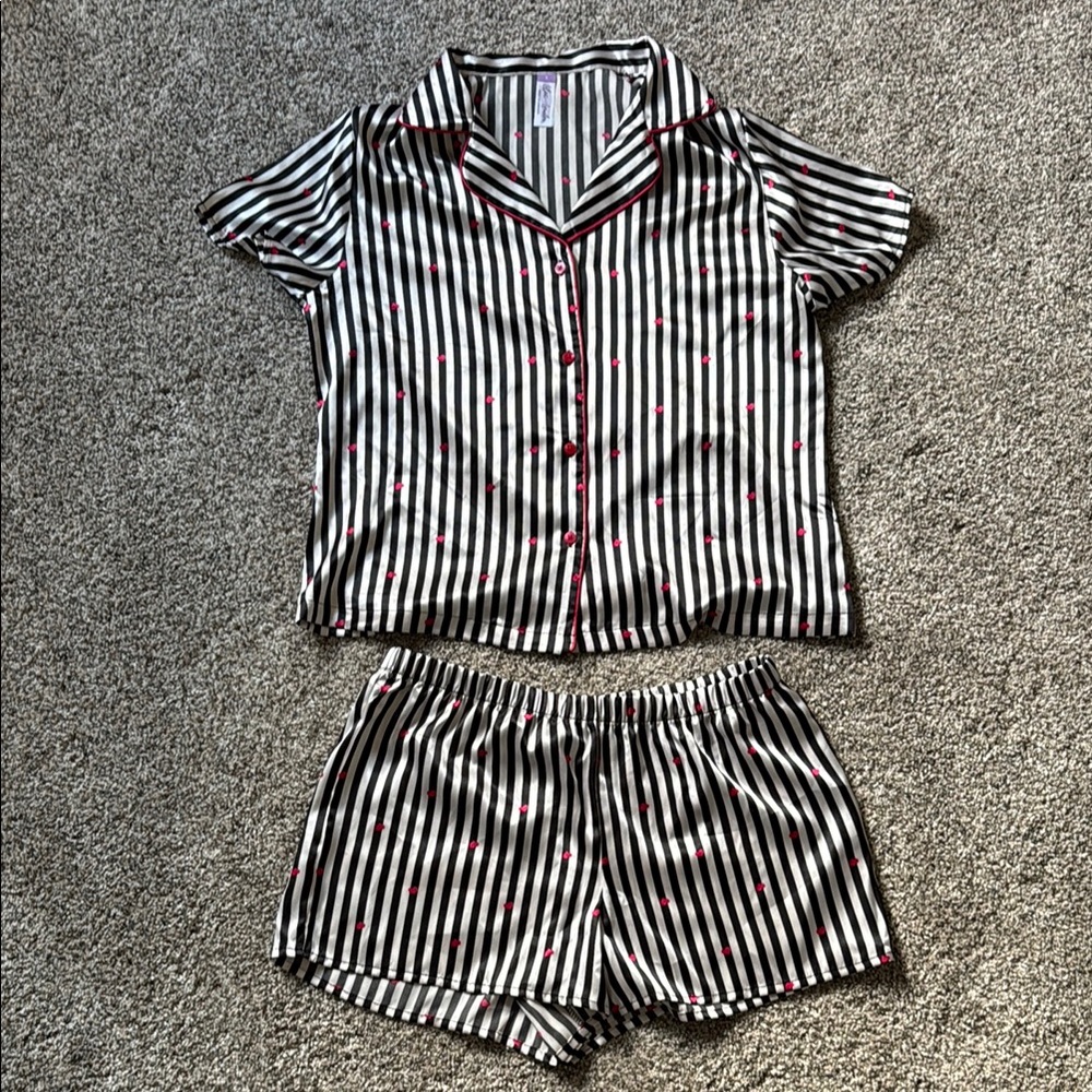 Striped Pajama Set with Hot Pink Accents
